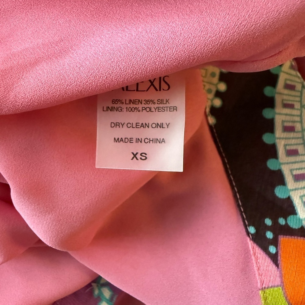 Alexis Linen Silk Blend A-Line Mini Dress XS Pink Purple Button - Picture 7 of 7